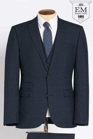 Navy Signature Check Slim Fit Suit: Jacket